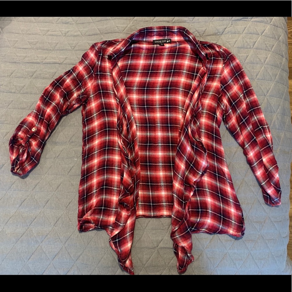 Super comfy plaid “Living Doll” 3/4 sleeve flannel